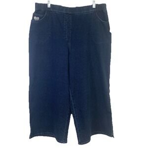 Quacker Factory Dream Jeans Wide Leg Culotte Capri Pants XL Blue Pockets Pull On